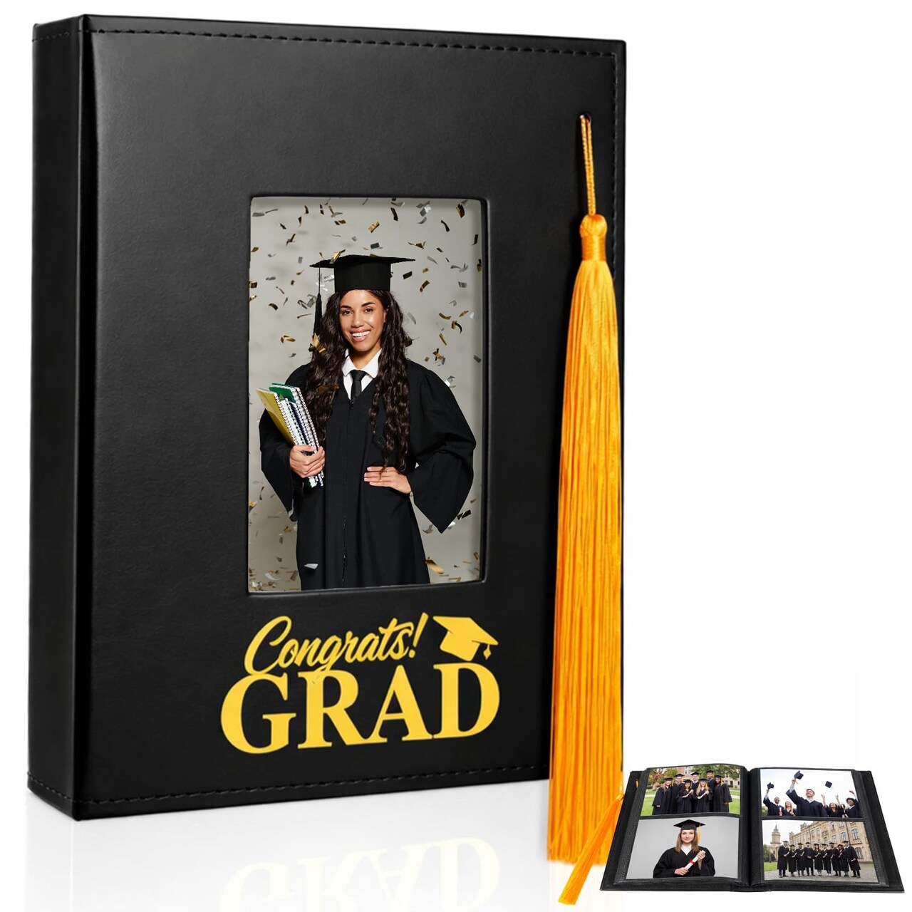 2026 Graduation Photo Albums with 200 Pockets Leather Cover 4x6 Picture Featuring Cutouts for Tassel Graduation Photo Memory Scrapbook Book Holds Gift for Senior High School College Graduate